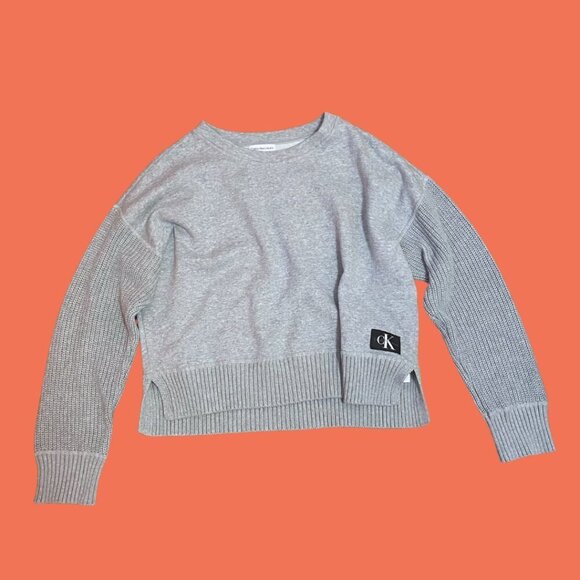 Calvin Klein Jeans Grey Ribbed Sleeve Knit Sweater - Size L - Picture 3 of 8